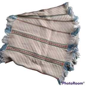 Vintage Southwestern Boho Woven Knit Fringe Striped Dinner Placemats Set Of 4